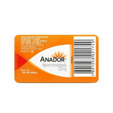 Anador Dipirona Monoidratada 500mg 4 Comprimidos