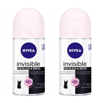 Kit Desodorante Antitranspirante Roll-On Nivea Black & White Invisible Clear Feminino 48h 50ml 2 unidades 