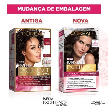Tinta de Cabelo Permanente Imédia Excellence L'Oréal Paris Creme - 3 Castanho Escuro