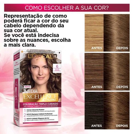 Tinta de Cabelo Permanente Imédia Excellence L'Oréal Paris Creme - 6 Louro Escuro