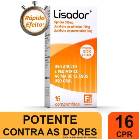  Lisador Dipirona 500mg + Adifenina 10mg + Prometazina 5mg 16 comprimidos
