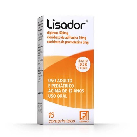  Lisador Dipirona 500mg + Adifenina 10mg + Prometazina 5mg 16 comprimidos