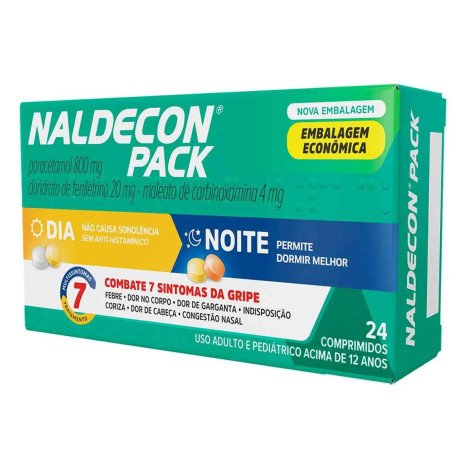 Naldecon Pack Dia e Noite Paracetamol + Cloridrato Fenillefrina + Maleato de Carbinoxamina 24 comprimidos