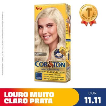  Tinta de Cabelo Permanente Cor&Ton Niely - 11.11 Louro Muito Claro Prata