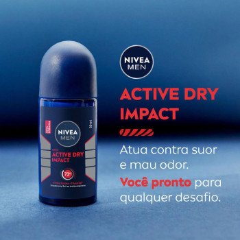  Desodorante Antitranspirante Roll-On Nivea Men Active Dry Impact 72h Sem Álcool 50ml