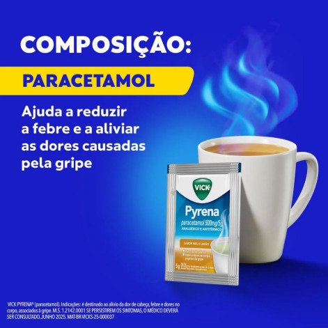 Vick Pyrena Paracetamol 500mg/5g Mel e Limão Pó para Solução Oral 5g