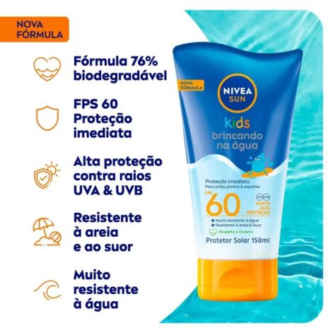 Protetor Solar Corporal Infantil Nivea Sun Kids Brincando na Água FPS 60 com 150ml