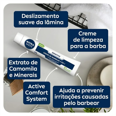 Creme de Barbear Nivea Men Sensitive 2 em 1 com 65g