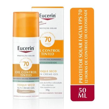 Protetor Solar Facial Eucerin Sun Oil Control Tinted FPS 70 Médio 50ml