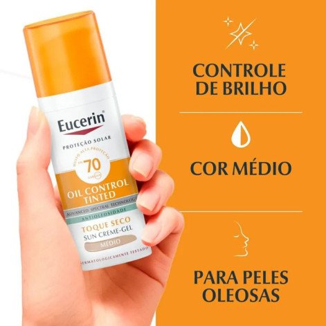 Protetor Solar Facial Eucerin Sun Oil Control Tinted FPS 70 Médio 50ml