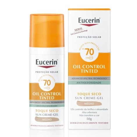 Protetor Solar Facial Eucerin Sun Oil Control Tinted FPS 70 Médio 50ml