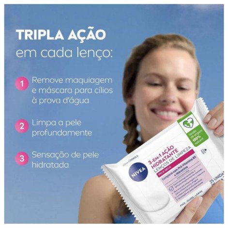 Lenco Demaquilante Nivea 3 Em 1 Com 25 Unidades Acao Hidratante
