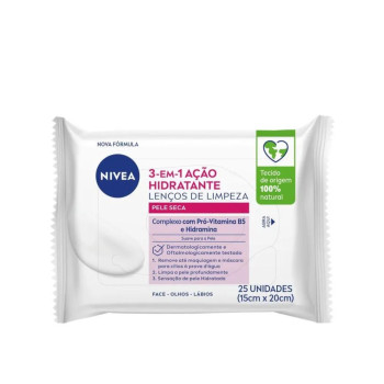 Lenco Demaquilante Nivea 3 Em 1 Com 25 Unidades Acao Hidratante