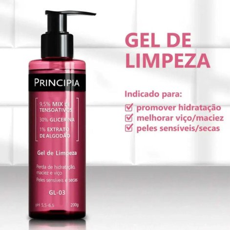 Gel de Limpeza Principia Skincare 9,5% Tensoativos + 30% Glicerina + 1% Extrato de Algodão GL-03 200ml