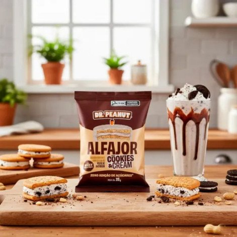 Alfajor Dr. Peanut Sabor Cookies & Cream com Recheio Pasta de Amendoim 35g
