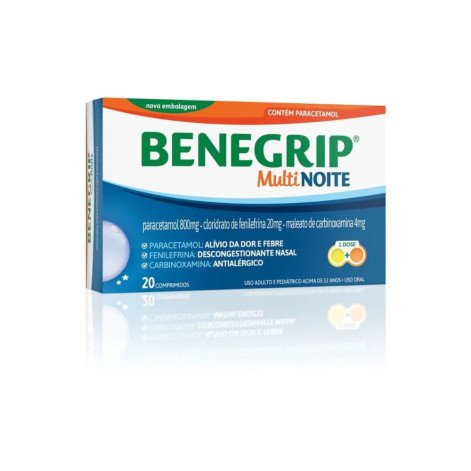 Benegrip Multi Noite 400mg + 20mg + 4mg 20 Comprimidos