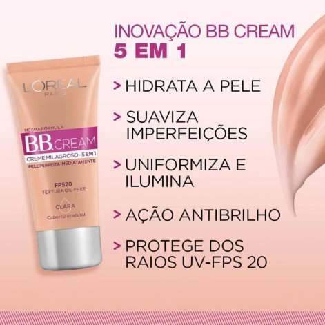 Base BB Cream L'Oréal Paris 5 em 1 Dermo Expertise Cor Média FPS 20 30ml