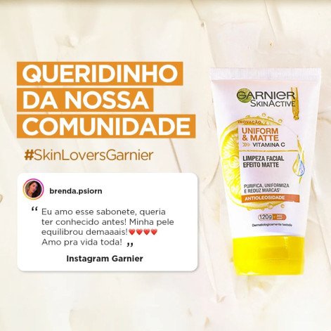 Sabonete Líquido Limpeza Facial Garnier Uniform & Matte Vitamina C Antioleosidade 120g