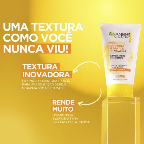 Sabonete Líquido Limpeza Facial Garnier Uniform & Matte Vitamina C Antioleosidade 120g