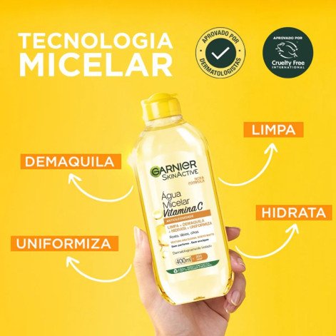  Água Micelar Garnier SkinActive Antioleosidade Vitamina C Oil Free com 400ml