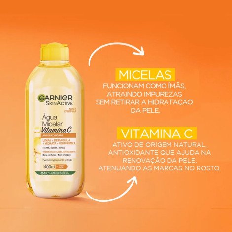  Água Micelar Garnier SkinActive Antioleosidade Vitamina C Oil Free com 400ml