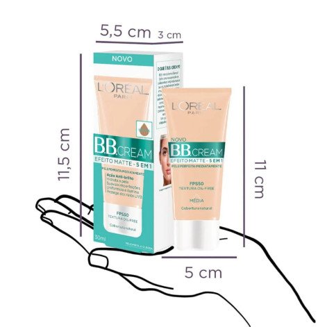 Base BB Cream L'Oréal Paris Efeito Matte Cor Média FPS 50 30ml