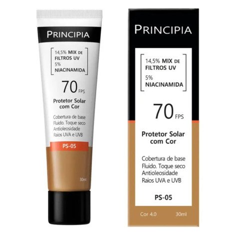 Protetor Solar Facial Principia Skincare PS-05 14,5% Mix de Filtros Uv + 5% Niacinamida FPS 70 Cor 4.0 30ml