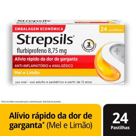 Pastilha para Garganta com Anti-inflamatório e Analgésico Strepsils Mel e Limão 24 unidades