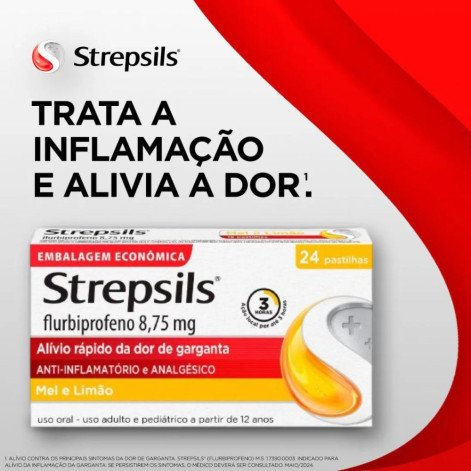 Pastilha para Garganta com Anti-inflamatório e Analgésico Strepsils Mel e Limão 24 unidades