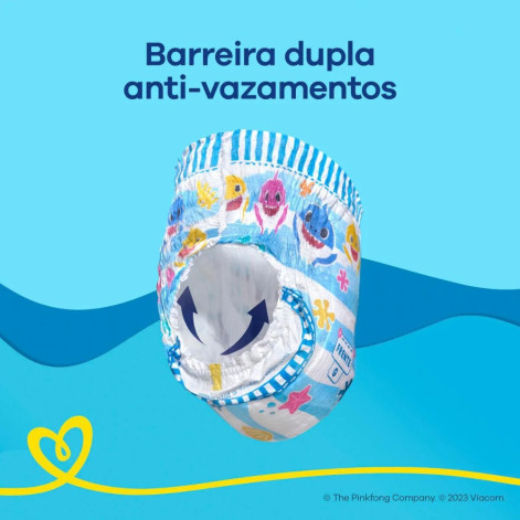 Fralda Pampers Splashers Para Nadar Baby Shark Tamanho P-M 12 Unidades