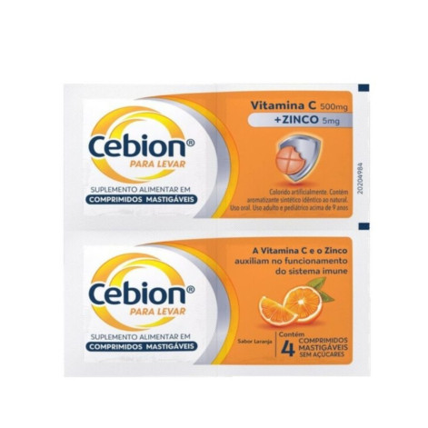 Cebion Para Levar Vitamina C + Zinco 4 Comprimidos Mastigáveis