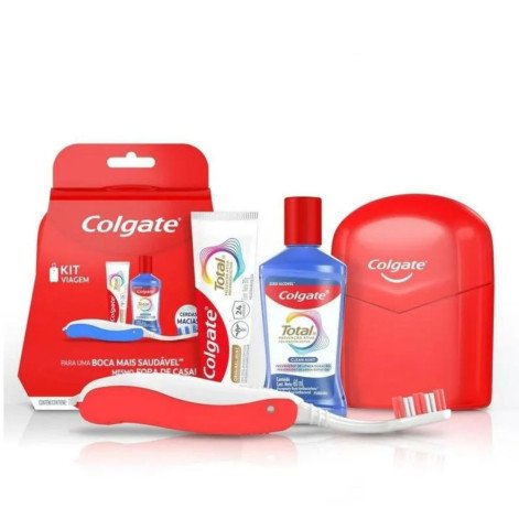 Kit Viagem Colgate Total Antisséptico Bucal 60ml + Creme Dental 30g + Escova Dental Portátil