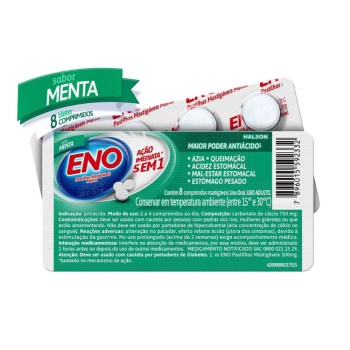 Antiácido Eno Menta 8 Pastilhas Mastigáveis