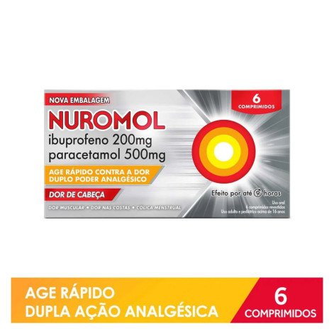 Nuromol Ibuprofeno 200mg + Paracetamol 500mg com 6 comprimidos