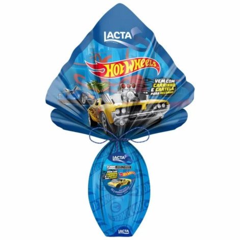 Ovo de Páscoa Lacta Hotwheels 166g Vem Com Carro Super Radical E Cartela De Adesivos Para Decorar