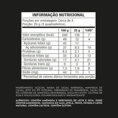 Chocolate Lacta Intense Meio Amargo 40% Cacau Amêndoas E Framboesa 85g