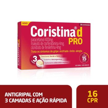 Coristina D Pro Cloridrato Fenillefrina 4mg + Paracetamol 400mg + Maleato de Clorfeniramina 4mg 16 comprimidos
