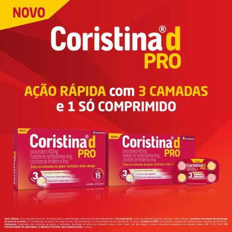 Coristina D Pro Cloridrato Fenillefrina 4mg + Paracetamol 400mg + Maleato de Clorfeniramina 4mg 16 comprimidos