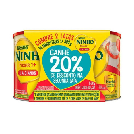 Kit Fórmula Infantil Ninho Fases 1+ com 2 unidades de 800g Cada