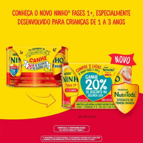 Kit Fórmula Infantil Ninho Fases 1+ com 2 unidades de 800g Cada