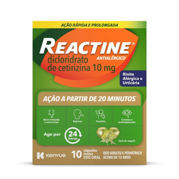 Reactine Dicloridrato De Cetirizina 10mg Com 10 Capsulas