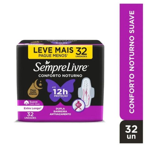 Absorvente Externo Sempre Livre Conforto Noturno Suave com Abas 32 Unidades