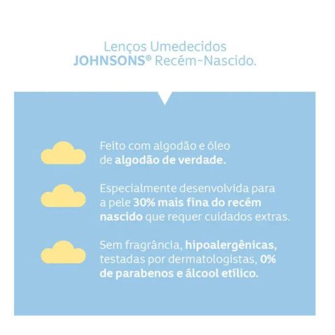 Lenço Umedecido Johnson's Baby Recém-Nascido Hipoalergênico Sem Álcool 96 unidades