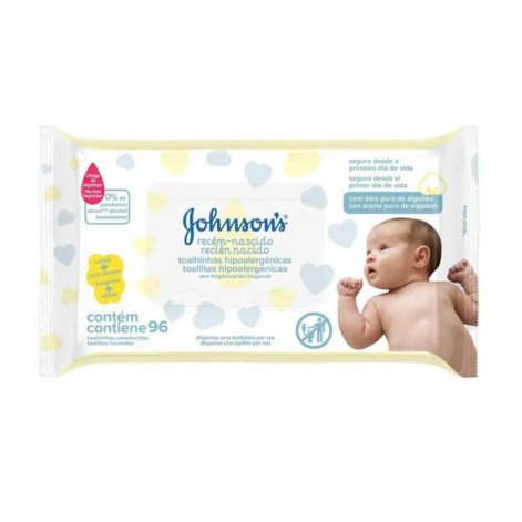 Lenço Umedecido Johnson's Baby Recém-Nascido Hipoalergênico Sem Álcool 96 unidades