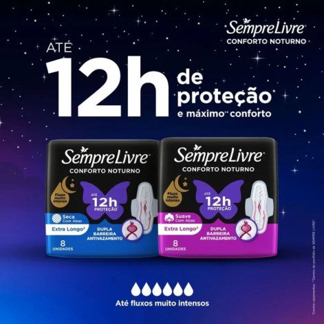 Absorvente Externo Sempre Livre Conforto Noturno Seca com Abas 32 Unidades