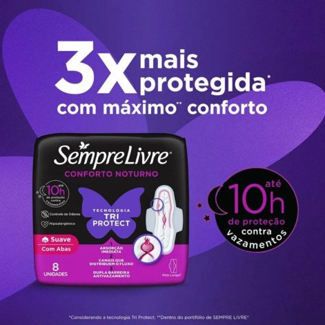 Absorvente Externo Sempre Livre Conforto Noturno Seca com Abas 32 Unidades