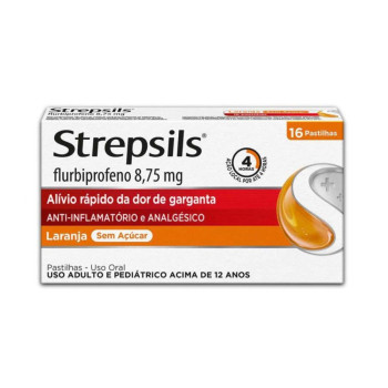 Pastilha para Garganta com Anti-inflamatório e Analgésico Strepsils Sabor Laranja Sem Açúcar - 16 unidades
