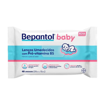 Lenço Umedecido Bepantol Baby Hipoalergênico com Pró Vitamina B5 Sem Fragrância 48 unidades