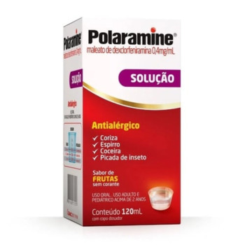 Polaramine 0,4mg/mL, caixa com 1 frasco com 120mL de solução de uso oral + copo dosador