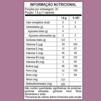 Suplemento Alimentar Nouve Silício D Cabelo Pele e Unha 30 Cápsulas
